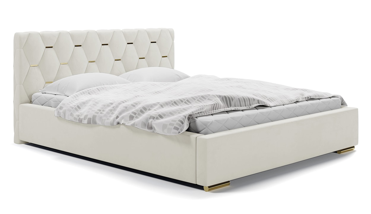 Łóżko tapicerowane 160x200 cm Castonello z pojemnikiem kremowe velvet hydrofobowe 