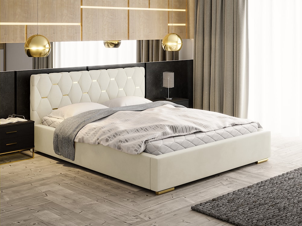 Łóżko tapicerowane 180x200 cm Castonello z pojemnikiem kremowe velvet hydrofobowe  - zdjęcie 3