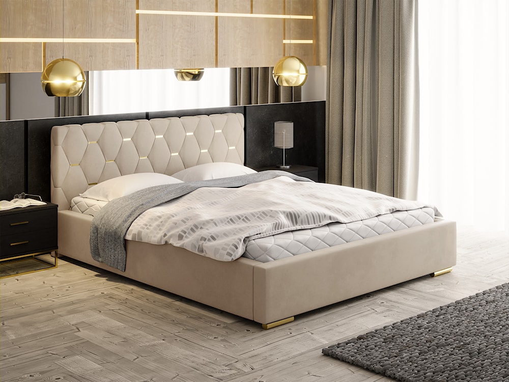Łóżko tapicerowane 120x200 cm Castonello z pojemnikiem jasnobeżowe velvet hydrofobowe  - zdjęcie 3
