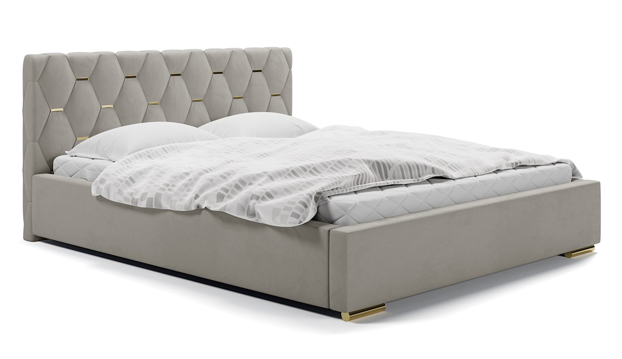 Łóżko tapicerowane 120x200 cm Castonello z pojemnikiem szarobeżowe velvet hydrofobowe 