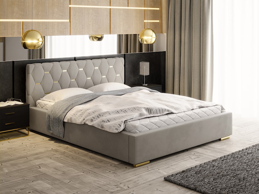 Łóżko tapicerowane 140x200 cm Castonello z pojemnikiem szarobeżowe velvet hydrofobowe  - zdjęcie 3