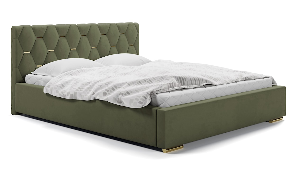 Łóżko tapicerowane 120x200 cm Castonello z pojemnikiem oliwkowe velvet hydrofobowe 