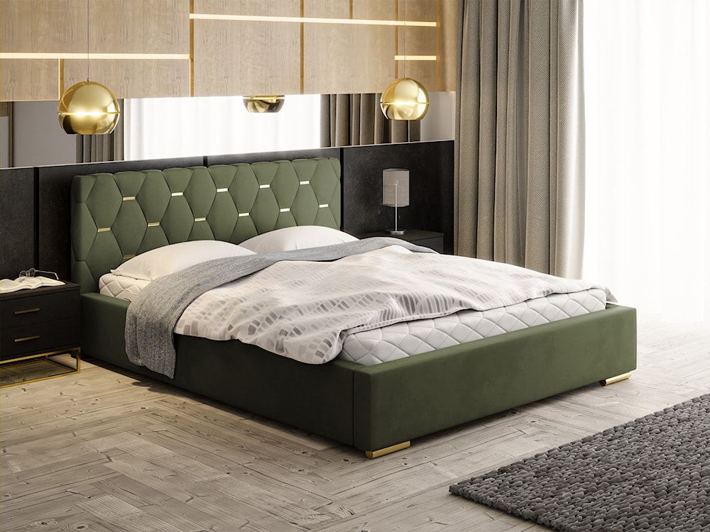 Łóżko tapicerowane 120x200 cm Castonello z pojemnikiem oliwkowe velvet hydrofobowe  - zdjęcie 3