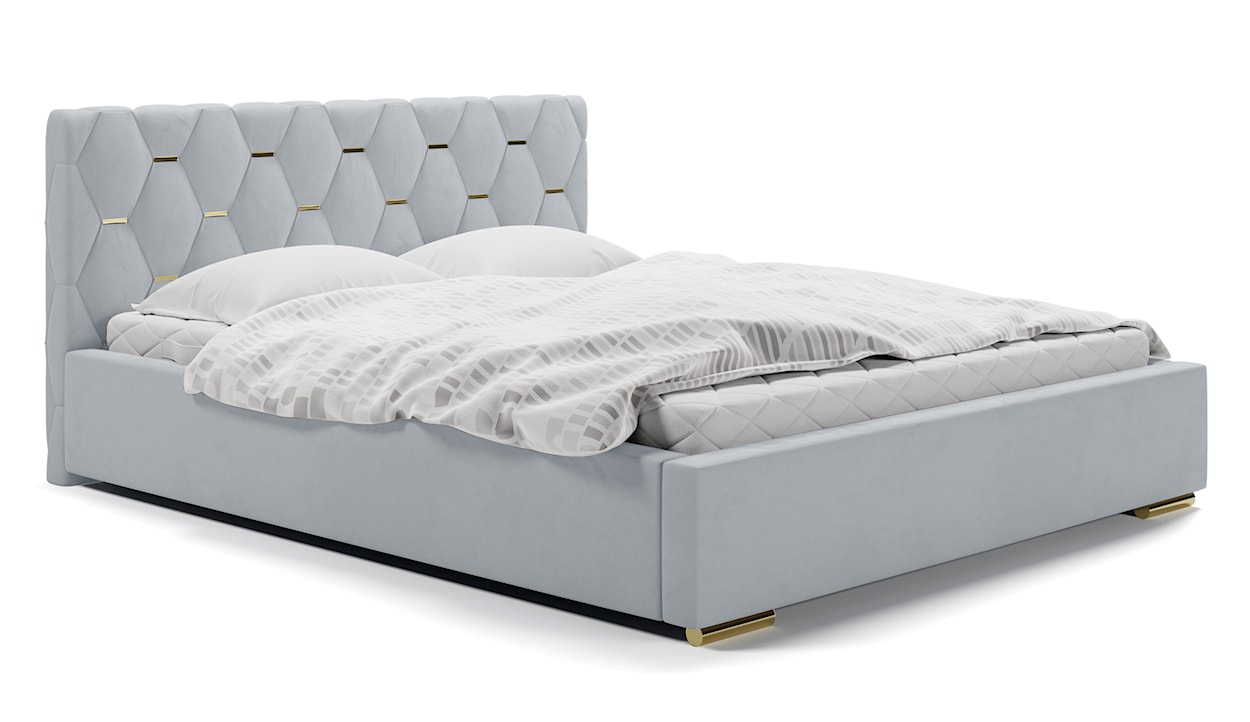 Łóżko tapicerowane 140x200 cm Castonello z pojemnikiem jasnoszare velvet hydrofobowe 