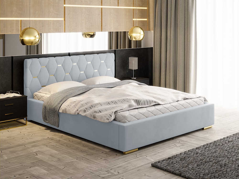 Łóżko tapicerowane 160x200 cm Castonello z pojemnikiem jasnoszare velvet hydrofobowe  - zdjęcie 3