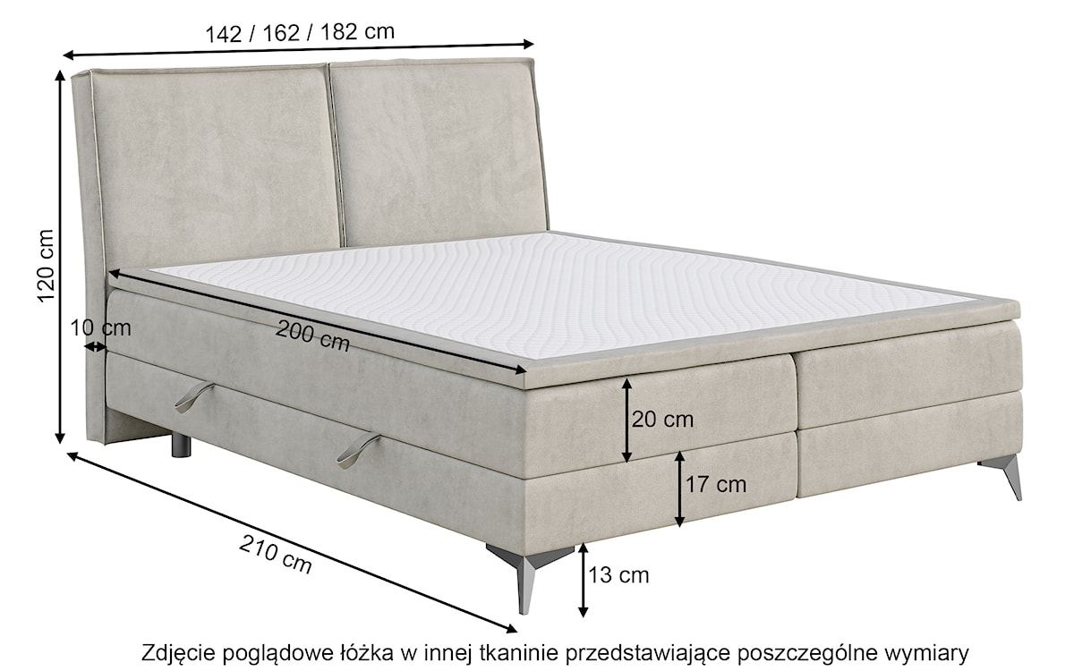Łóżko kontynentalne 160x200 cm Esteiro z pojemnikami i topperem jasnoszare welur hydrofobowy  - zdjęcie 5