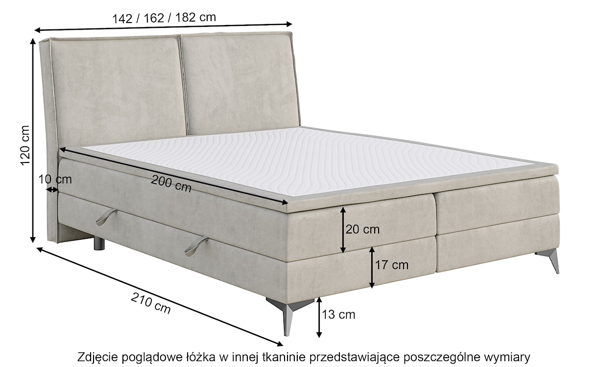 Łóżko kontynentalne 160x200 cm Esteiro z pojemnikami i topperem oliwkowe welur hydrofobowy  - zdjęcie 5