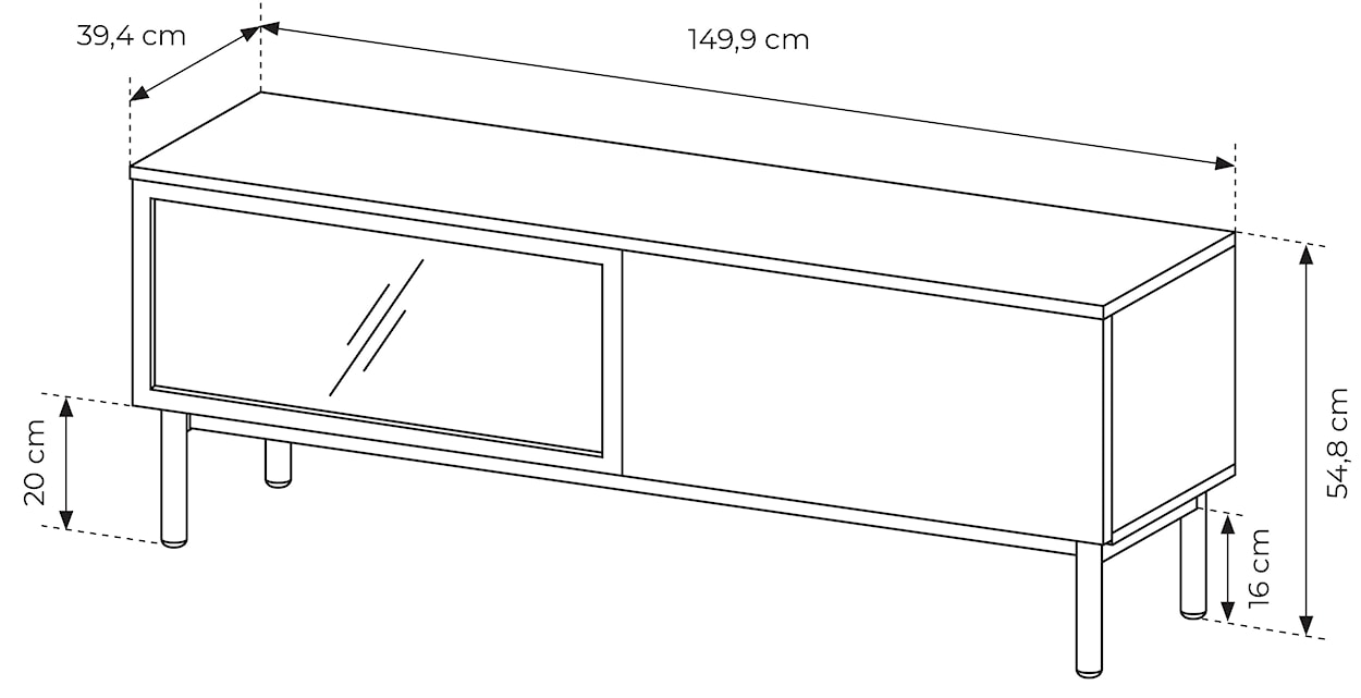 Szafka RTV Lang 150 cm z lamelami i oświetleniem LED czarny / dąb evoke  - zdjęcie 8