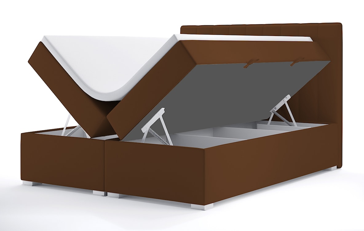 Łóżko kontynentalne 180x200 cm Hunbert z pojemnikami i topperem miedziane welur hydrofobowy