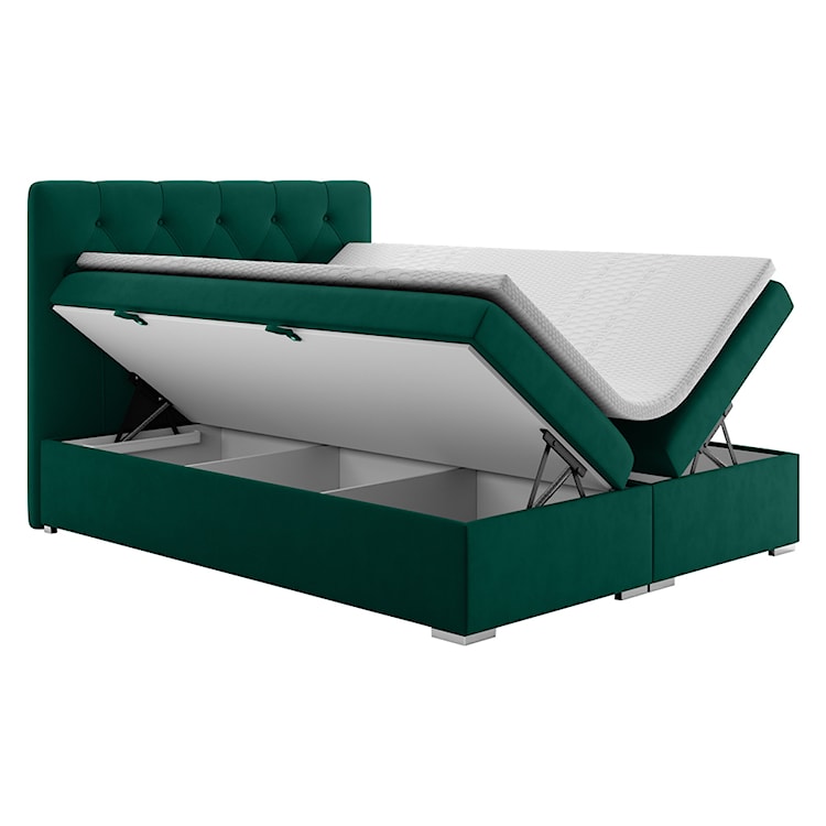 Łóżko kontynentalne 160x200 cm Lubekka z pojemnikami i topperem zielone welur hydrofobowy  - zdjęcie 4