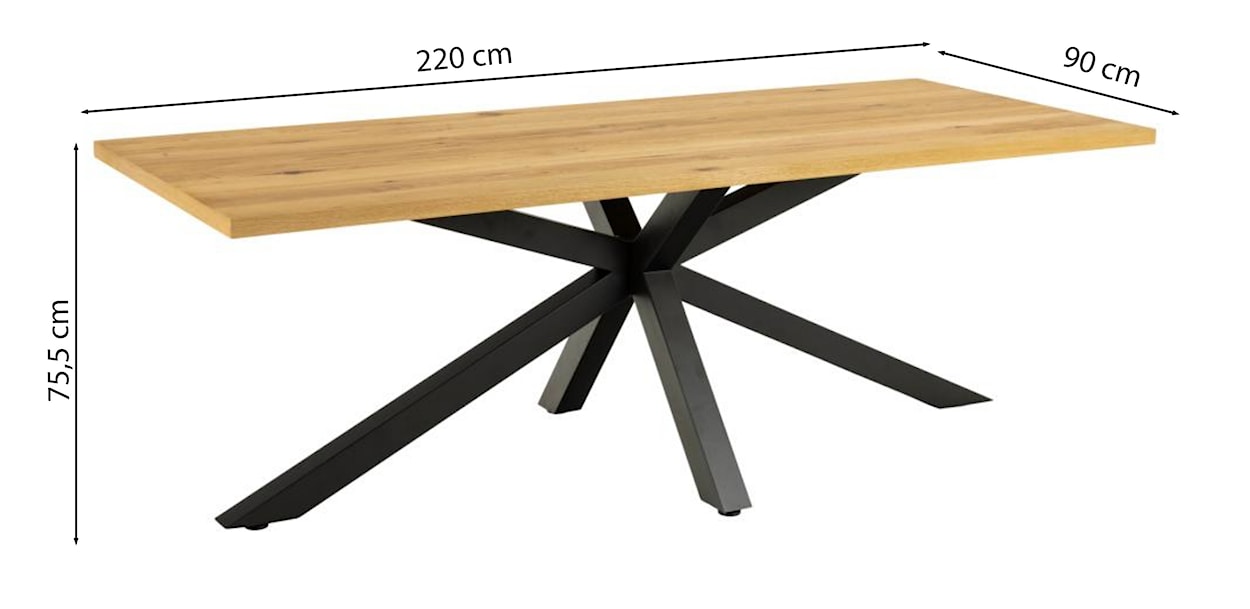 Stół do jadalni prostokątny Kardema 220x90 cm dąb fornirowany na czarnych nogach  - zdjęcie 5
