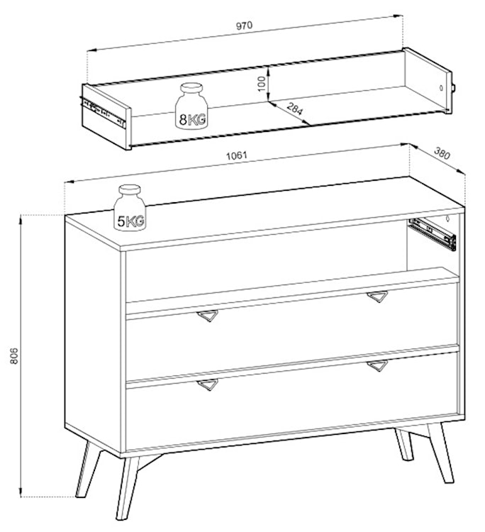 Komoda Favoria z szufladami 106 cm beżowa/jodełka scandi ze złotymi uchwytami  - zdjęcie 9