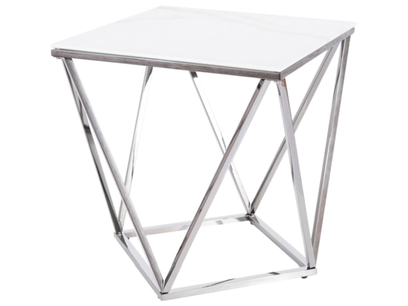 Stolik kawowy Morchi 50x50 cm srebrny z blatem imitującym marmur  - zdjęcie 2