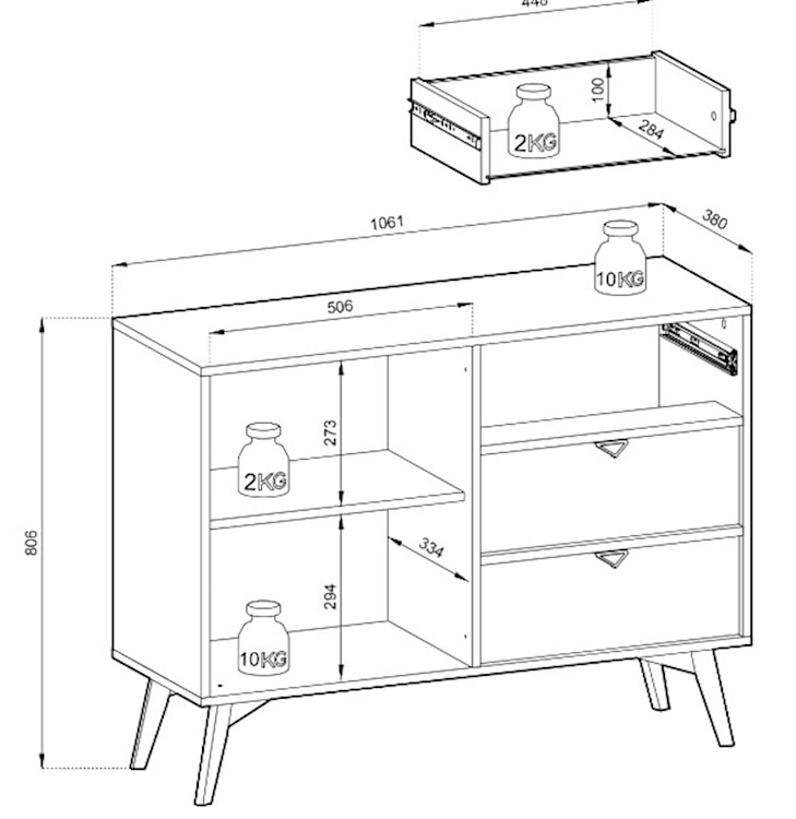 Komoda Favoria jednodrzwiowa z szufladami 106 cm beżowa/jodełka scandi ze złotymi uchwytami  - zdjęcie 8