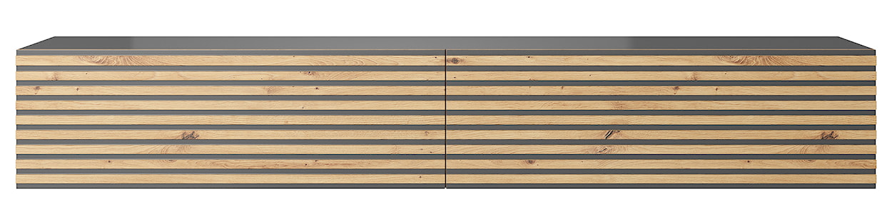 Szafka RTV Pavas 175 cm grafitowa z lamelowym frontem dąb artisan i grafitowymi wstawkami  - zdjęcie 4