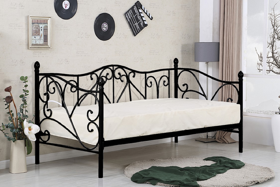 Łóżko metalowe Perline 90x200 cm czarne  - zdjęcie 2