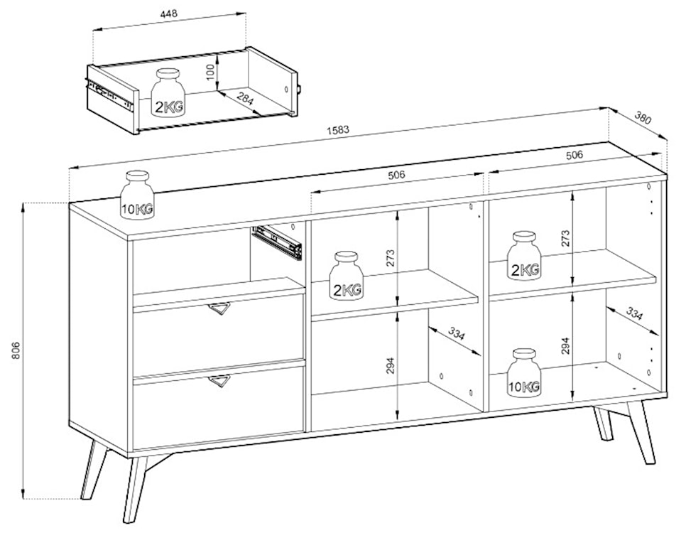 Komoda Favoria dwudrzwiowa z szufladami 158 cm beżowa/jodełka scandi ze złotymi uchwytami  - zdjęcie 9