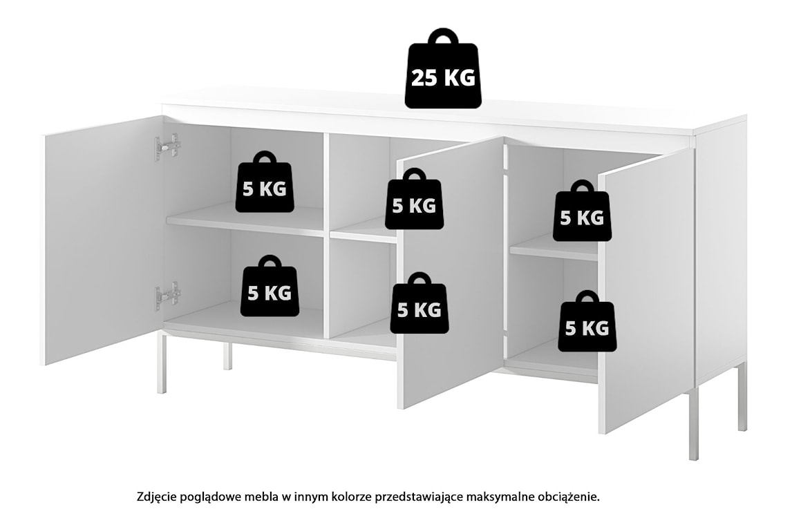 Komoda trzydrzwiowa Bemmi 150 cm czarna ze złotymi nogami  - zdjęcie 8