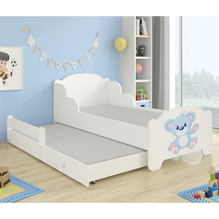 Łóżko dzieciece podwójne Mehir 160x80 cm Niebieski Miś  - zdjęcie 2