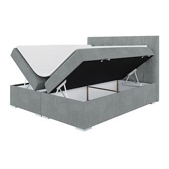 Łóżko kontynentalne 160x200 cm Tondela z pojemnikami i topperem szare welur hydrofobowy