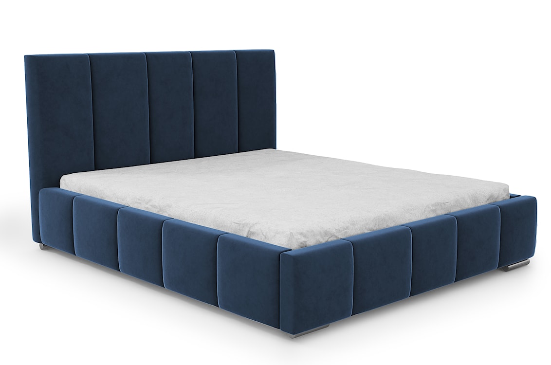 Łóżko tapicerowane 180x200 cm Bodera z pojemnikiem niebieskie w tkaninie hydrofobowej 