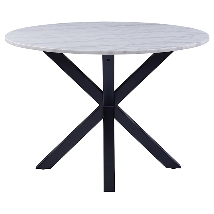 Stół do jadalni okrągły Kardema średnica 110 cm biały marmur na czarnych nogach  - zdjęcie 3