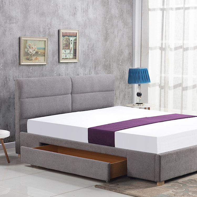 Łóżko tapicerowane Algier z szufladami 160x200 cm jasnoszare  - zdjęcie 3