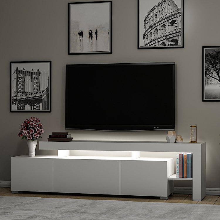 Szafka RTV Belzov z oświetleniem LED 192 cm biała  - zdjęcie 2