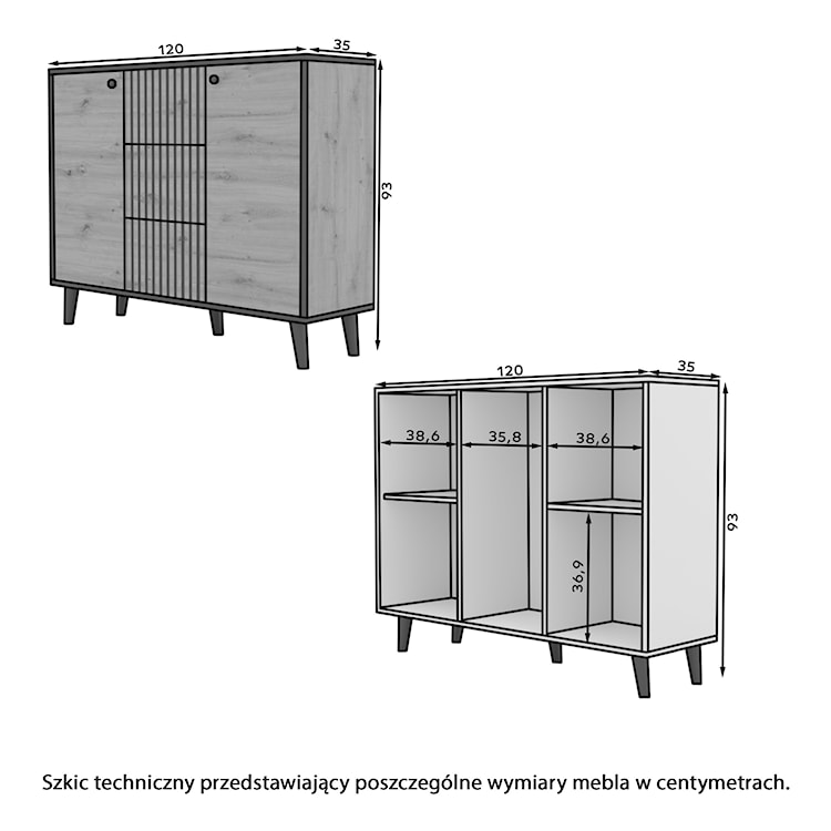 Komoda dwudrzwiowa Mahimmi 120 cm biała/czarna lamele  - zdjęcie 3