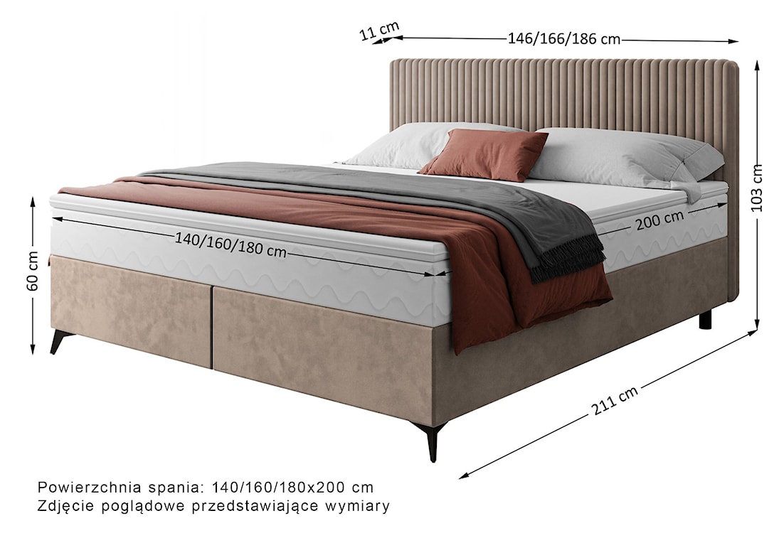 Łóżko kontynentalne 160x200 cm Falwo z pojemnikiem szare gruby sztruks  - zdjęcie 6