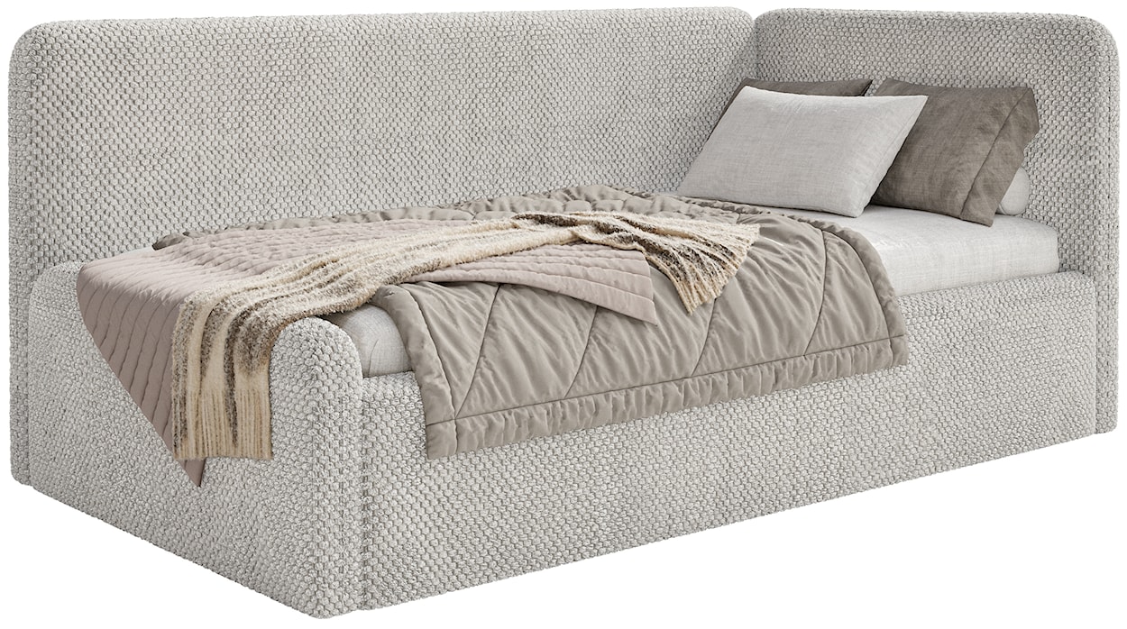 Łóżko młodzieżowe 120x200 cm Fanklo prawostronne z materacem pojemnikiem i barierkami szarobeżowe plusz hydrofobowy  - zdjęcie 11