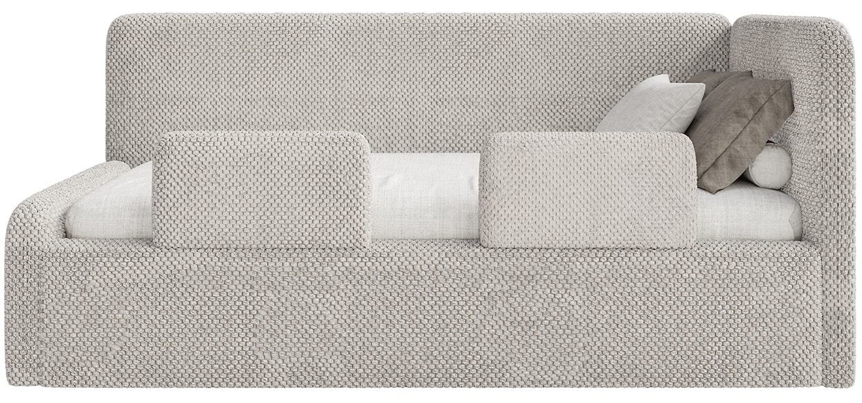 Łóżko młodzieżowe 120x200 cm Fanklo prawostronne z materacem pojemnikiem i barierkami szarobeżowe plusz hydrofobowy  - zdjęcie 10