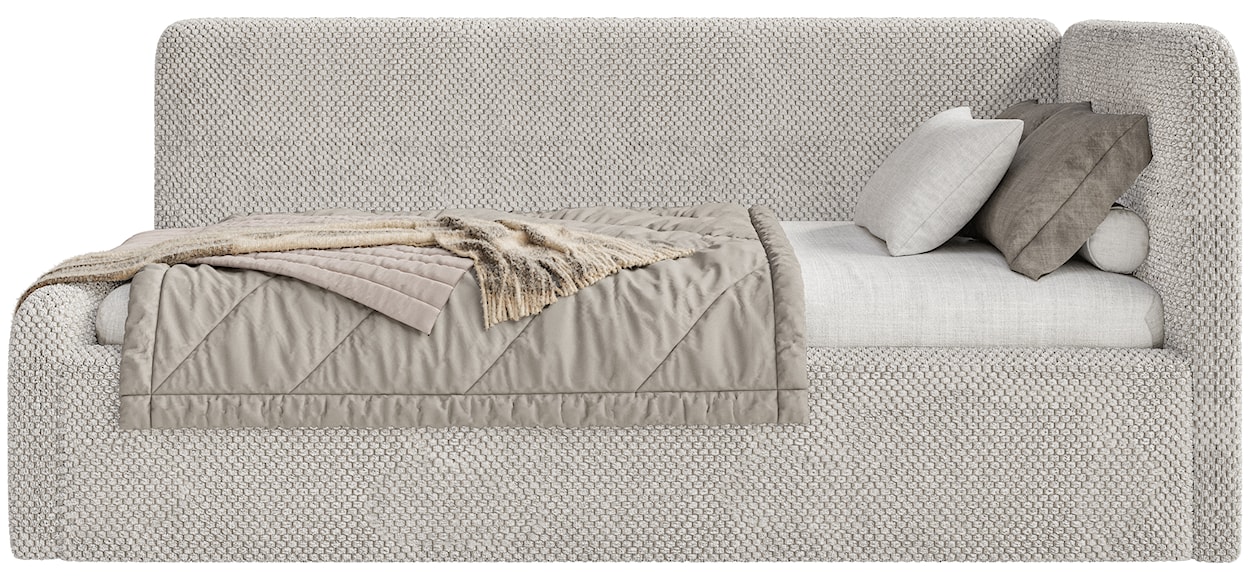 Łóżko młodzieżowe 120x200 cm Fanklo prawostronne z materacem pojemnikiem i barierkami szarobeżowe plusz hydrofobowy  - zdjęcie 12