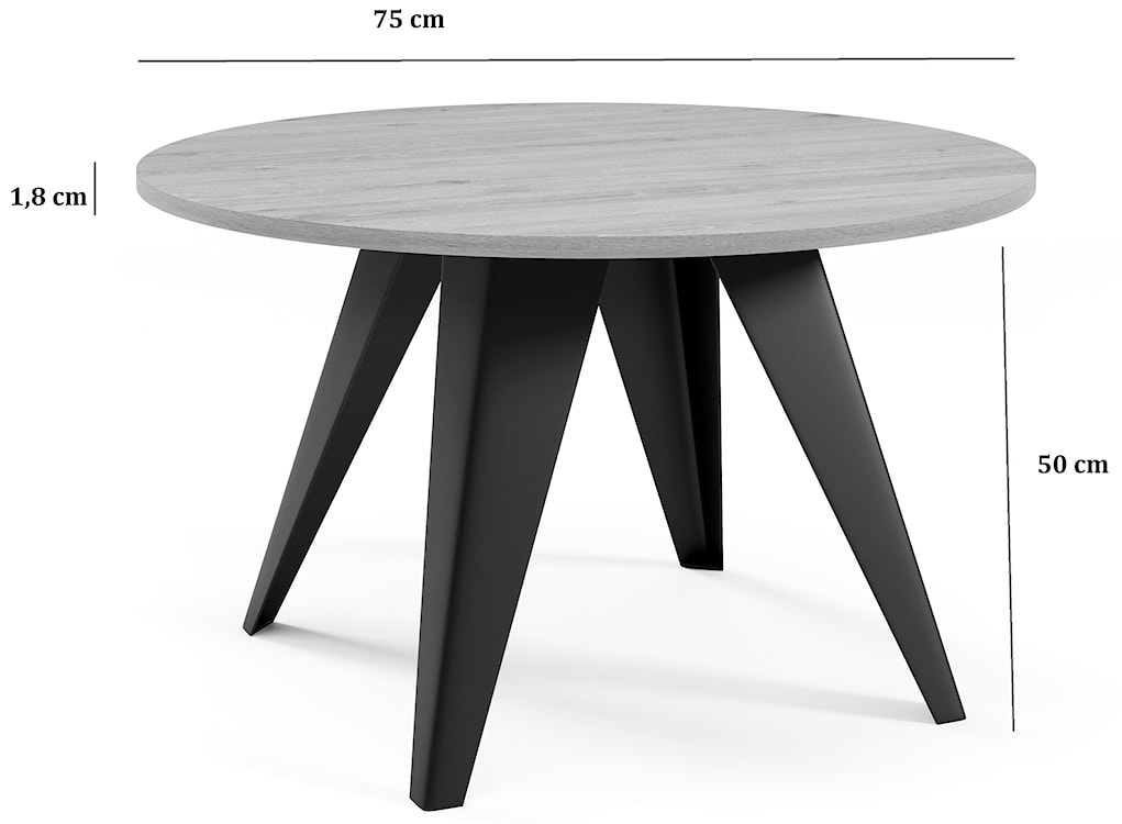 Stolik kawowy Oarded ⌀75 cm Dąb Craft z czarną stalową ramą  - zdjęcie 3