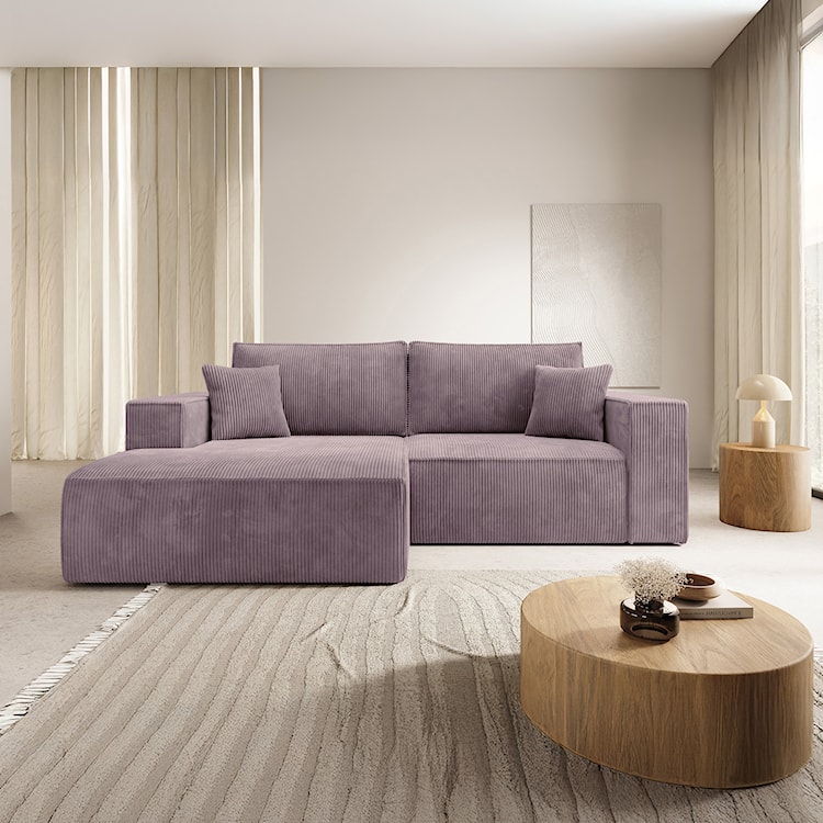 Narożnik z funkcją spania Farese mini L-kształtny lewostronny z pojemnikiem liliowy sztruks  - zdjęcie 2