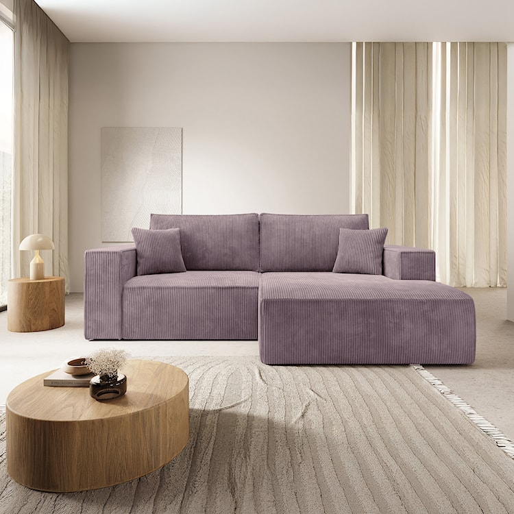 Narożnik z funkcją spania Farese mini L-kształtny prawostronny z pojemnikiem liliowy sztruks  - zdjęcie 2