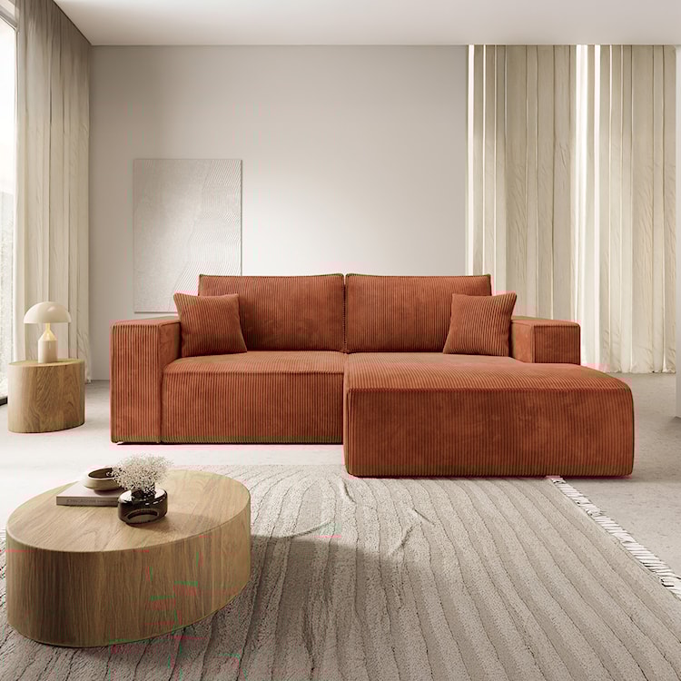 Narożnik z funkcją spania Farese mini L-kształtny prawostronny z pojemnikiem miedziany sztruks  - zdjęcie 2