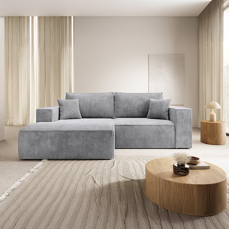 Narożnik z funkcją spania Farese mini L-kształtny lewostronny z pojemnikiem jasnoszary sztruks  - zdjęcie 2