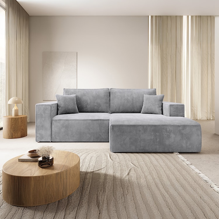 Narożnik z funkcją spania Farese mini L-kształtny prawostronny z pojemnikiem jasnoszary sztruks  - zdjęcie 2