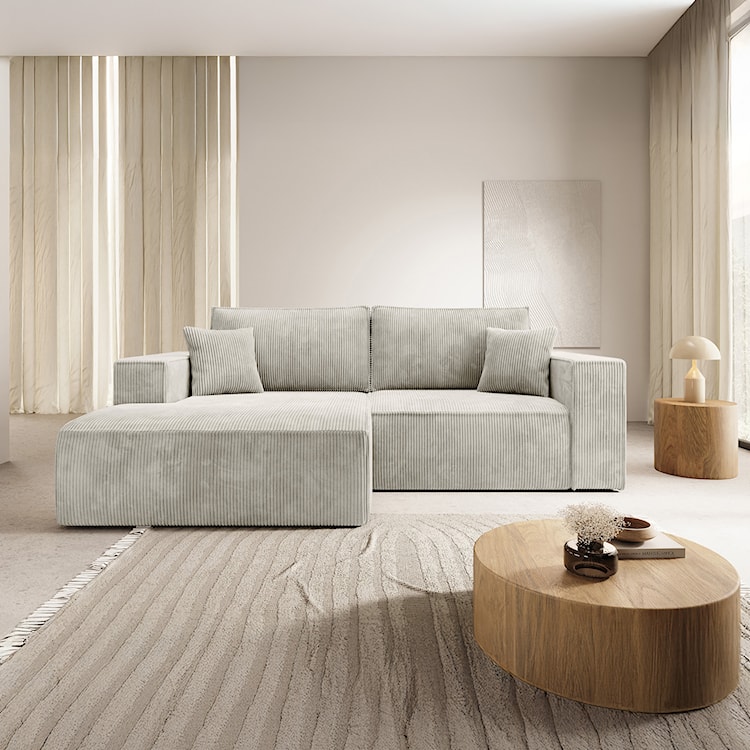 Narożnik z funkcją spania Farese mini L-kształtny lewostronny z pojemnikiem szarobeżowy sztruks  - zdjęcie 2