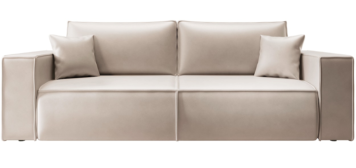 Kanapa rozkładana trzyosobowa Farese Cuero z pojemnikiem beżowa ekoskóra łatwoczyszcząca