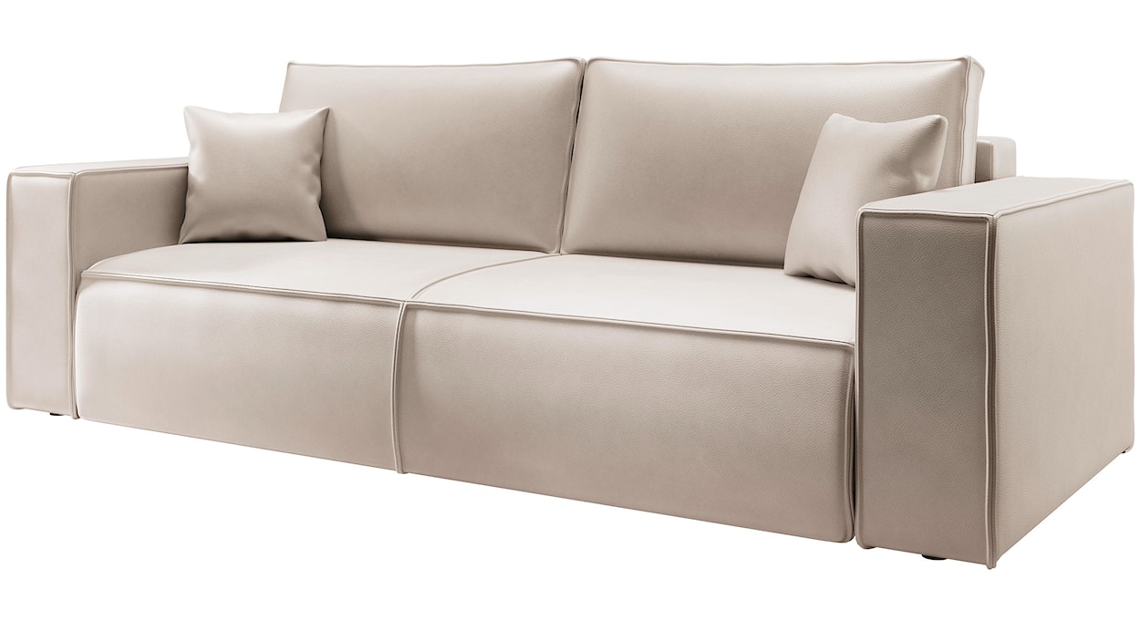 Kanapa rozkładana trzyosobowa Farese Cuero z pojemnikiem beżowa ekoskóra łatwoczyszcząca  - zdjęcie 3