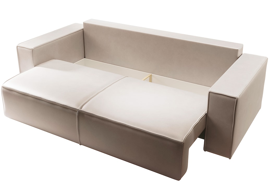 Kanapa rozkładana trzyosobowa Farese Cuero z pojemnikiem beżowa ekoskóra łatwoczyszcząca  - zdjęcie 5