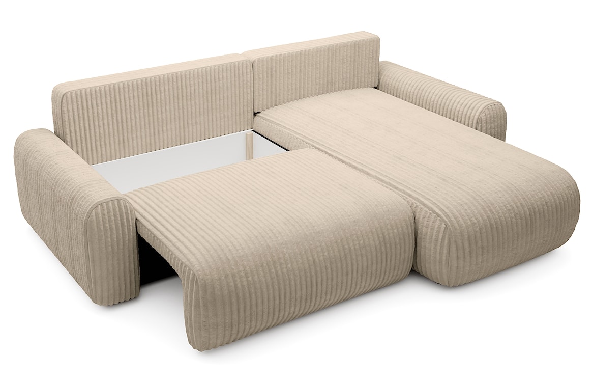 Narożnik z funkcją spania Lelu L-kształtny uniwersalny z pojemnikiem beżowy sztruks  - zdjęcie 4