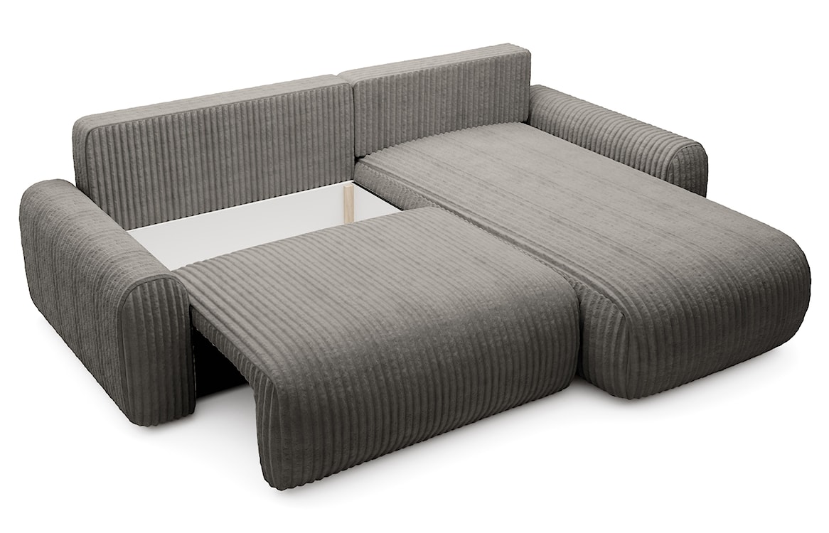 Narożnik z funkcją spania Lelu L-kształtny uniwersalny z pojemnikiem ciemnobeżowy sztruks  - zdjęcie 4