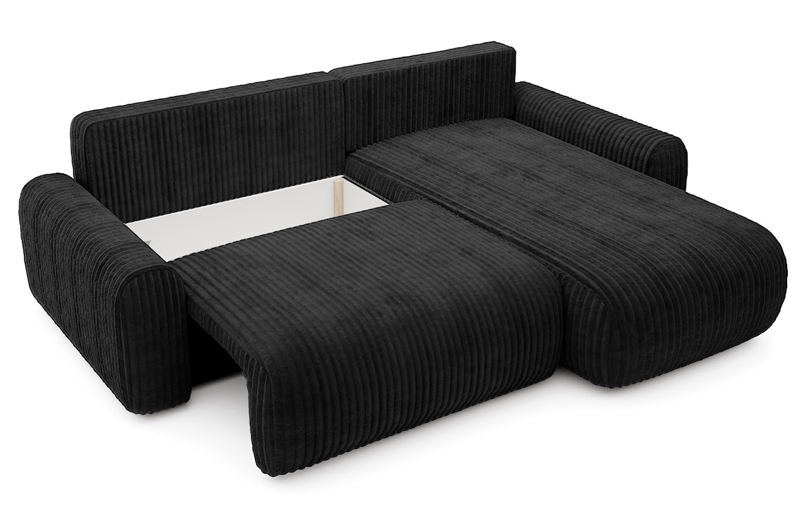 Narożnik z funkcją spania Lelu L-kształtny uniwersalny z pojemnikiem czarny sztruks  - zdjęcie 4