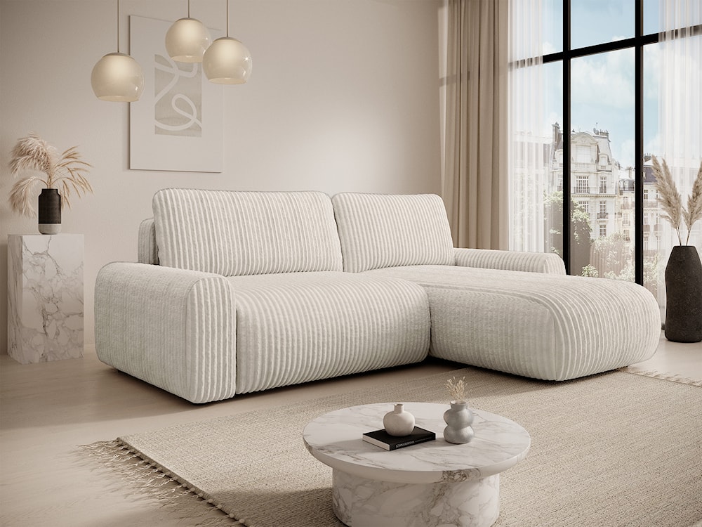 Narożnik z funkcją spania Lelu L-kształtny uniwersalny z pojemnikiem kremowy sztruks  - zdjęcie 2