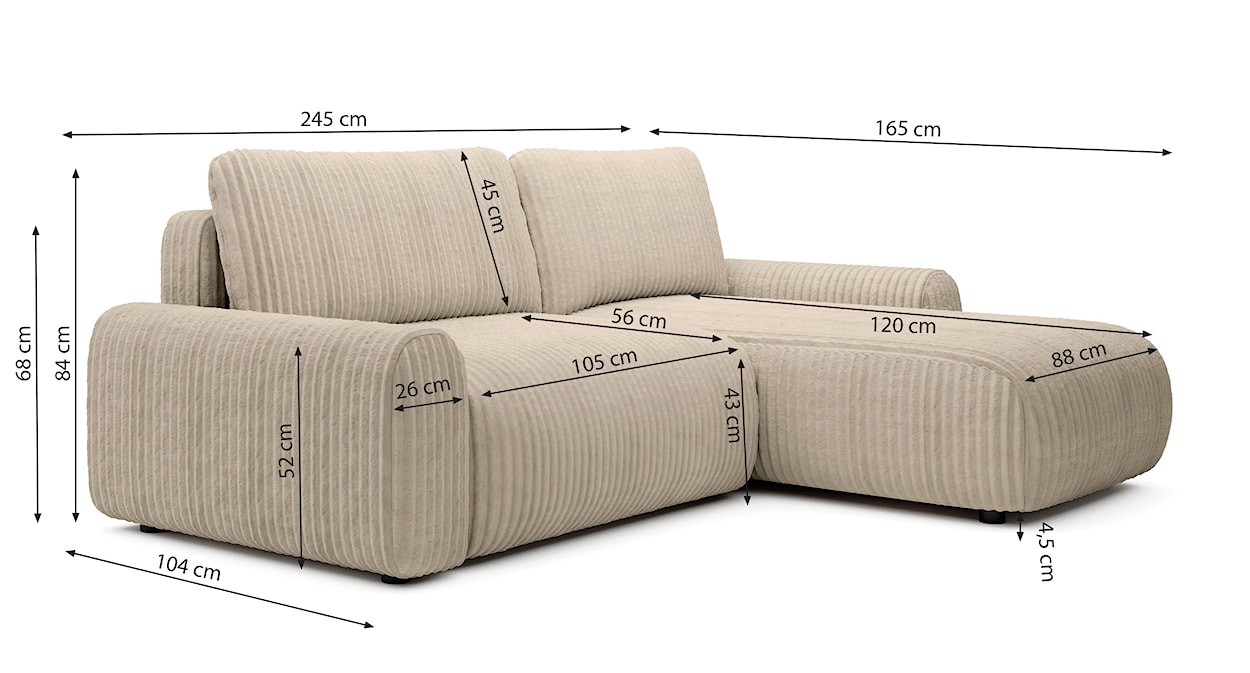 Narożnik z funkcją spania Lelu L-kształtny uniwersalny z pojemnikiem czarny sztruks  - zdjęcie 7