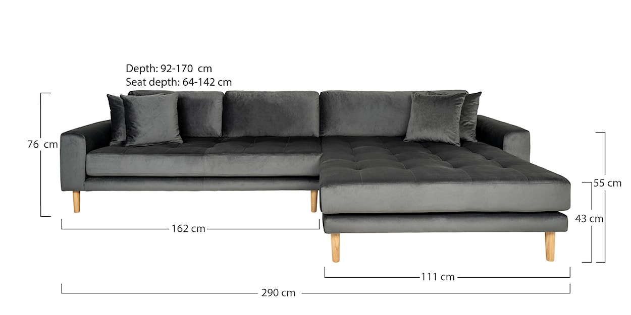 Narożnik Dagmarri 290 cm ciemnoszary velvet prawostronny  - zdjęcie 2