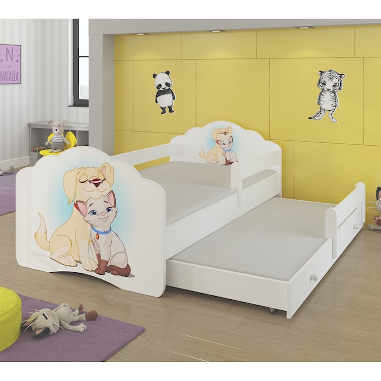 Łóżko dziecięce podwójne Ruhsen 160x80 cm Pies i kot z barierką  - zdjęcie 2